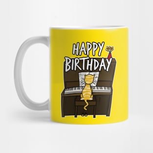 Happy Birthday Cat Playing Piano Doodle Mug